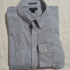 Lands' End No Iron Pinpoint Oxford 19/37 long-sleeved button-down blue striped